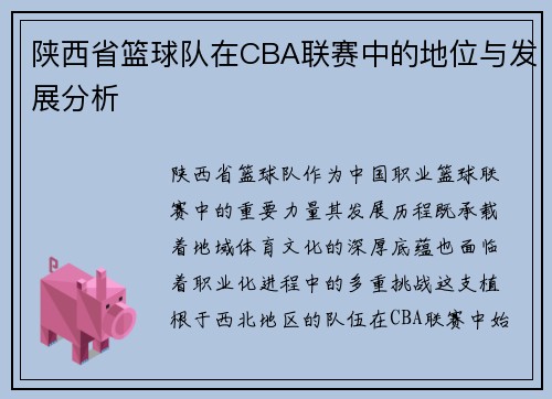 陕西省篮球队在CBA联赛中的地位与发展分析